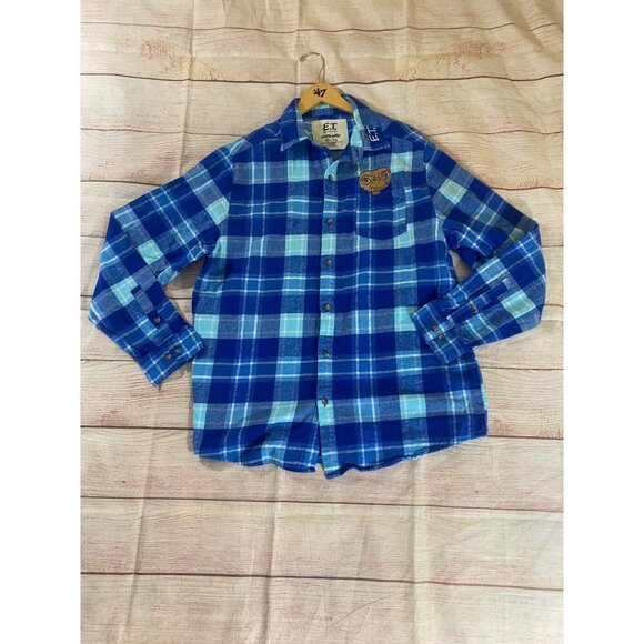 ET X Cakeworthy Unisex Blue Button Front Long Sleeve Shirt - XL - Picture 6 of 12